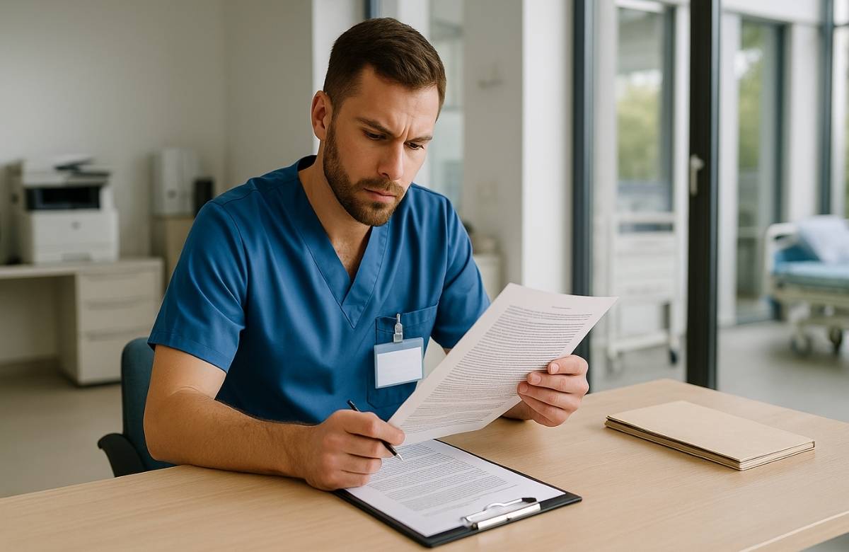 Soignante consultant la réglementation sur le cumul d'activités en EHPAD