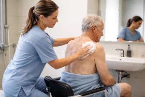 Comment sécuriser la toilette d’un résident hémiplégique en 3