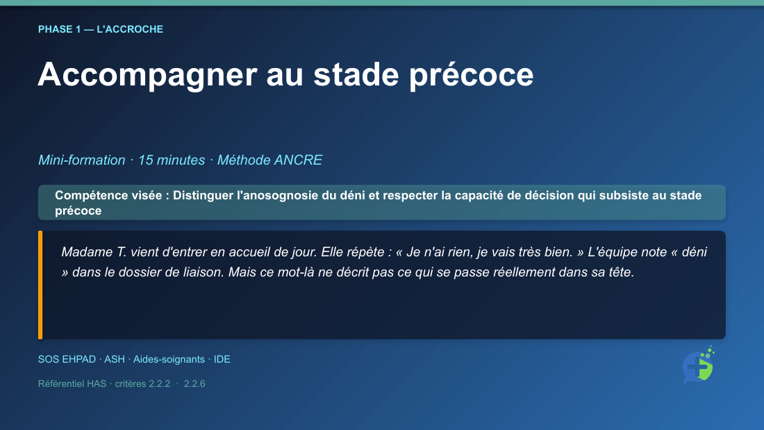 Diapositive de la mini-formation Accompagner au stade précoce — la mise en situation d'ouverture