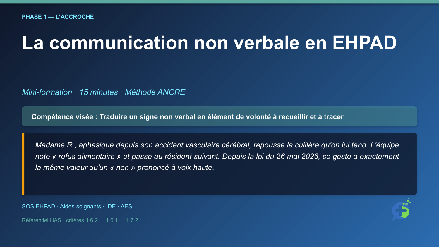 Diapositive de la mini-formation Communication non verbale : posture et regard bienveillants — la mise en situation d'ouverture