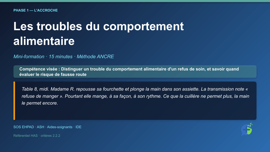 Diapositive de la mini-formation Les troubles du comportement alimentaire — la mise en situation d'ouverture
