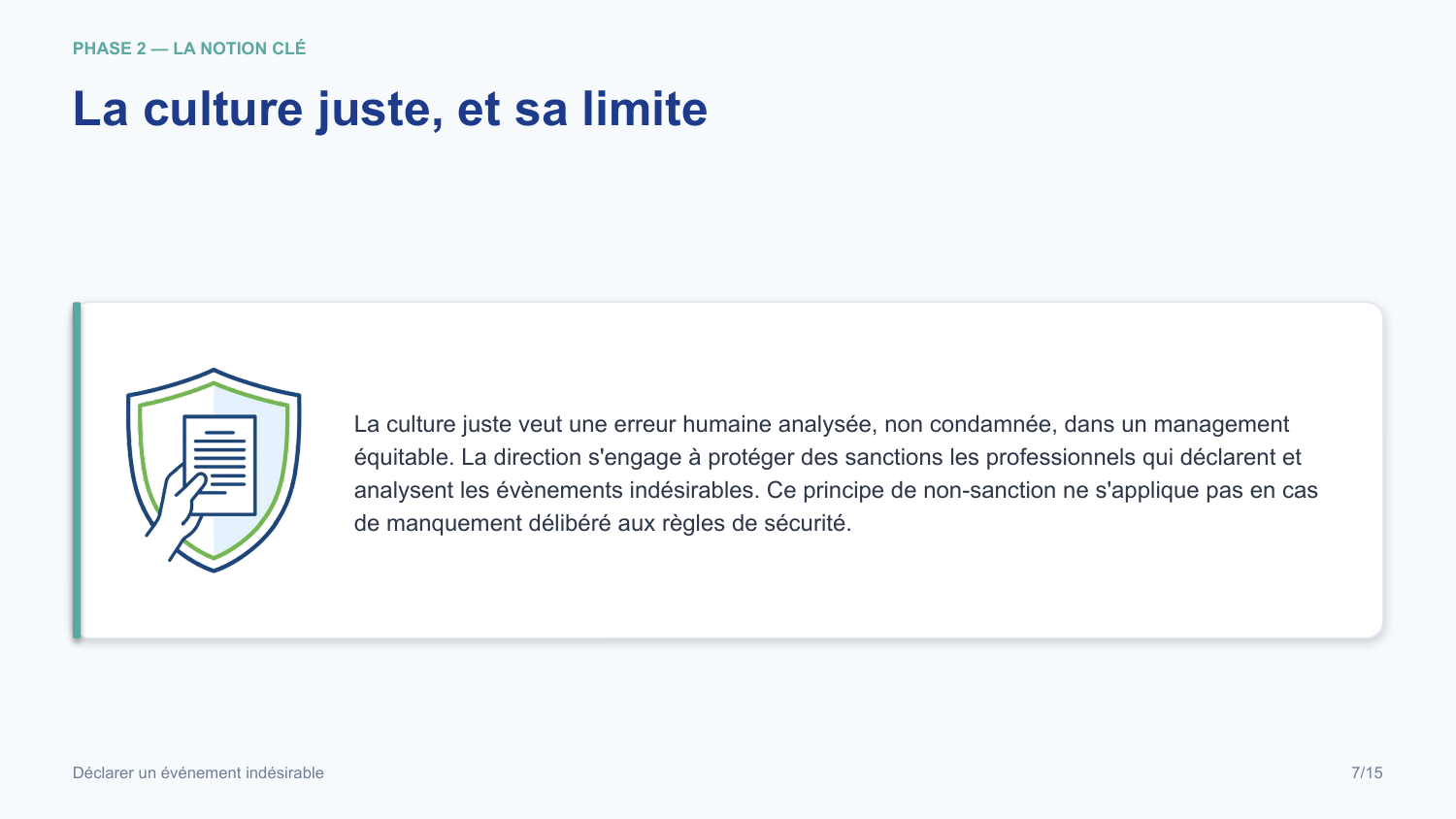 Diapositive de la mini-formation Déclarer un événement indésirable — les gestes, illustrés et sourcés