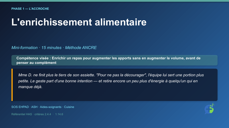 Diapositive de la mini-formation L'enrichissement alimentaire — la mise en situation d'ouverture