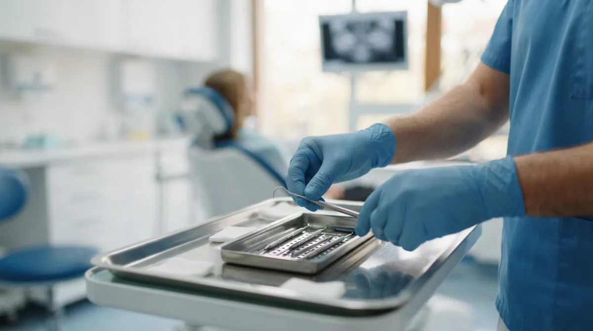 Instruments de soins dentaires preparés dans un cabinet, illustration du remboursement des soins dentaires