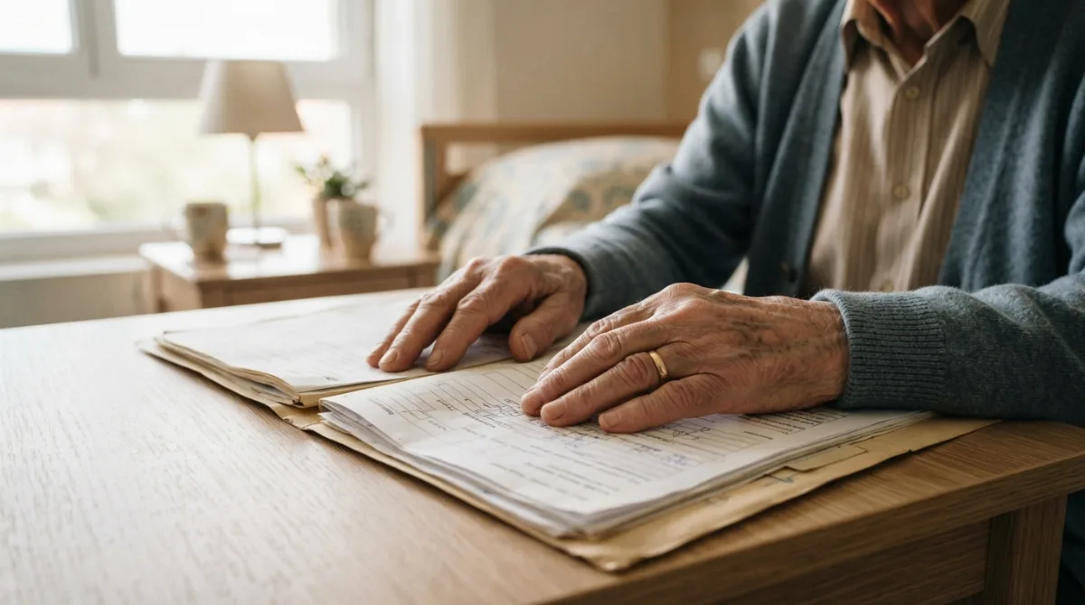 Mains d'un résident posées sur un dossier administratif, illustrant la procédure applicable aux personnes sous mesure de protection juridique
