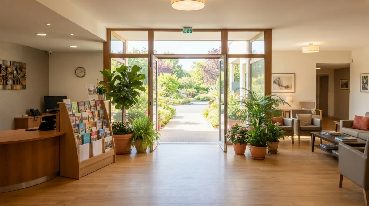Hall d'accueil d'un EHPAD ouvert pour une journée portes ouvertes